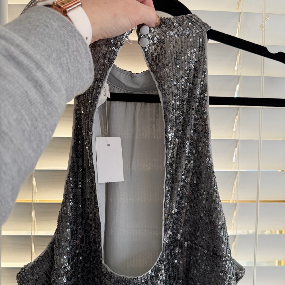 LOFT Shimmering Silver Backless Dress - Picture 5 of 6